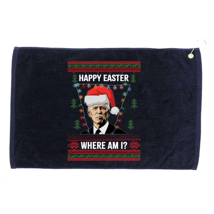 Happy Easter Joe Biden Xmas Lights Ugly Christmas Sweater Gift Grommeted Golf Towel