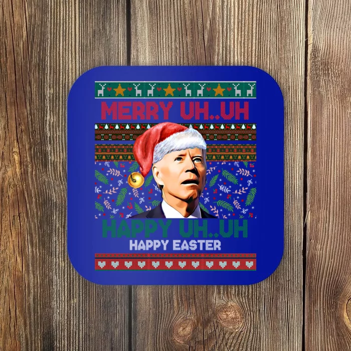 Happy Easter Joe Biden Merry Uh Uh Ugly Christmas Gift Coaster