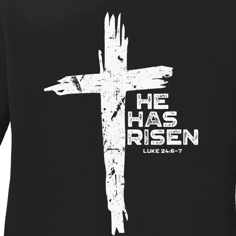 Happy Easter Jesus He Has Risen Religious Christian Ladies Long Sleeve Shirt