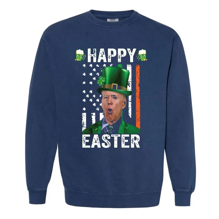 Happy Easter Joe Biden Leprechaun Shamrock St Patrick's Day Garment-Dyed Sweatshirt