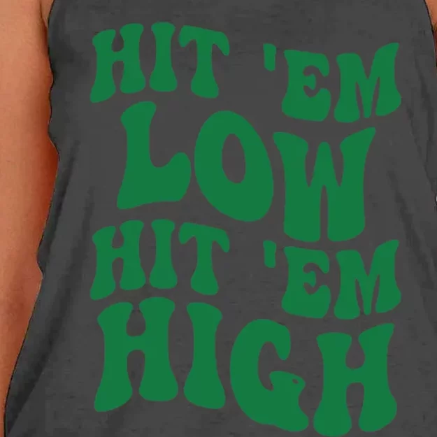 Hit 'Em Low Hit 'Em High Road To Victory Football Women's Knotted Racerback Tank