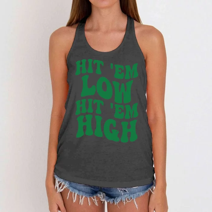 Hit 'Em Low Hit 'Em High Road To Victory Football Women's Knotted Racerback Tank