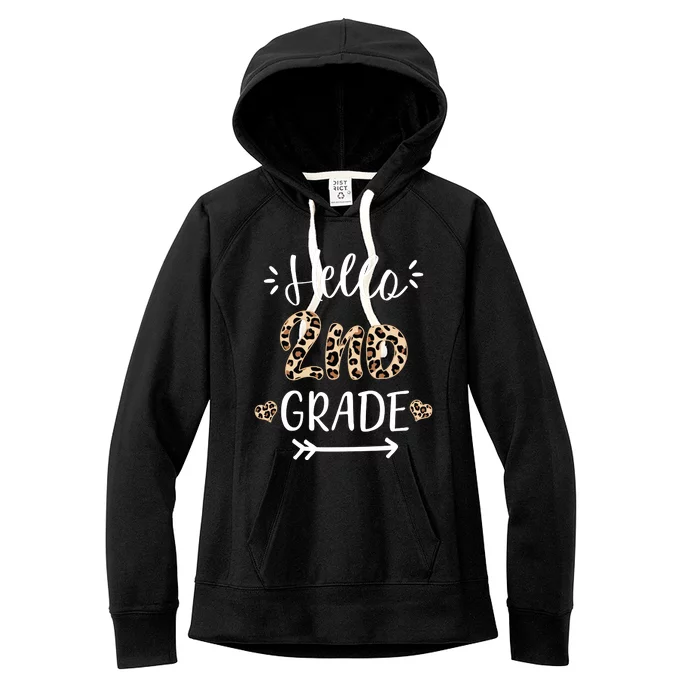 Hello 2nd Grade Cute Leopard Heart Women's Fleece Hoodie