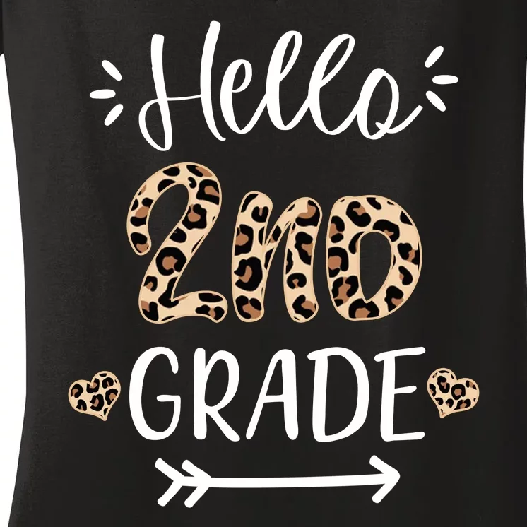 Hello 2nd Grade Cute Leopard Heart Women's V-Neck T-Shirt