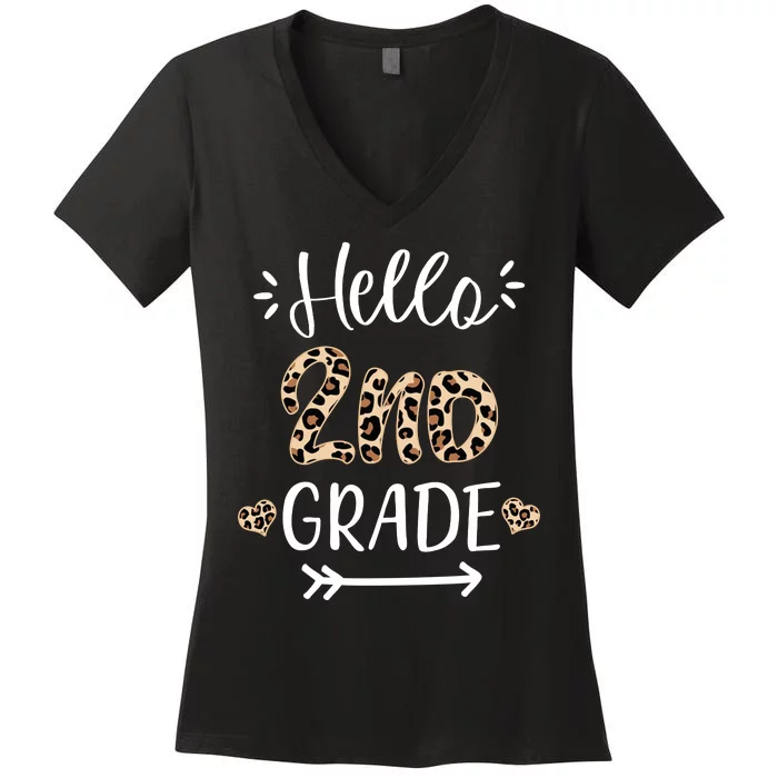 Hello 2nd Grade Cute Leopard Heart Women's V-Neck T-Shirt