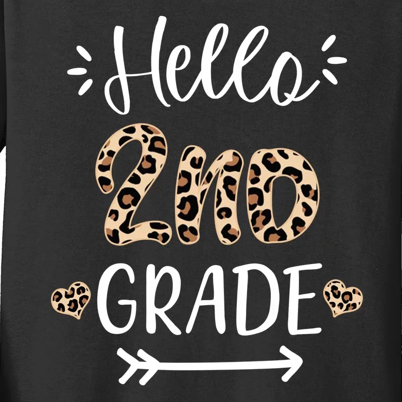 Hello 2nd Grade Cute Leopard Heart Kids Long Sleeve Shirt