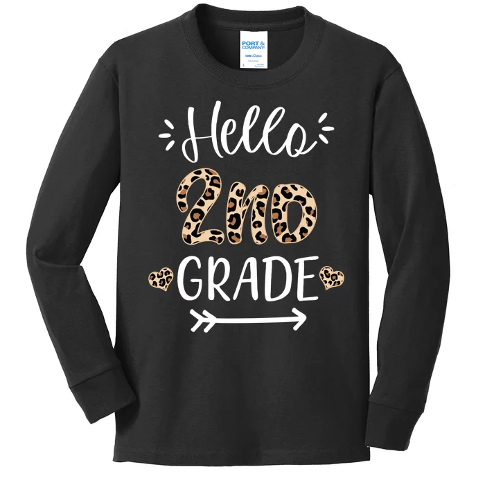 Hello 2nd Grade Cute Leopard Heart Kids Long Sleeve Shirt