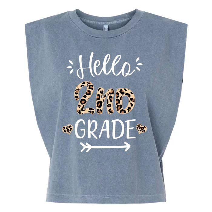 Hello 2nd Grade Cute Leopard Heart Garment-Dyed Women's Muscle Tee