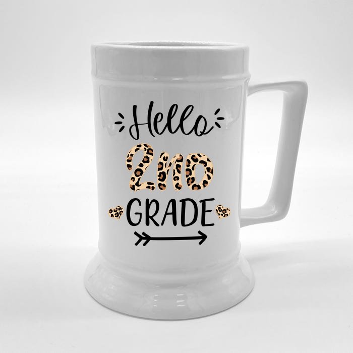 Hello 2nd Grade Cute Leopard Heart Front & Back Beer Stein