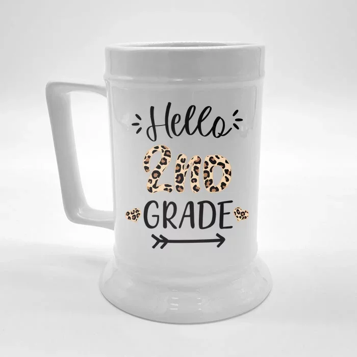 Hello 2nd Grade Cute Leopard Heart Front & Back Beer Stein