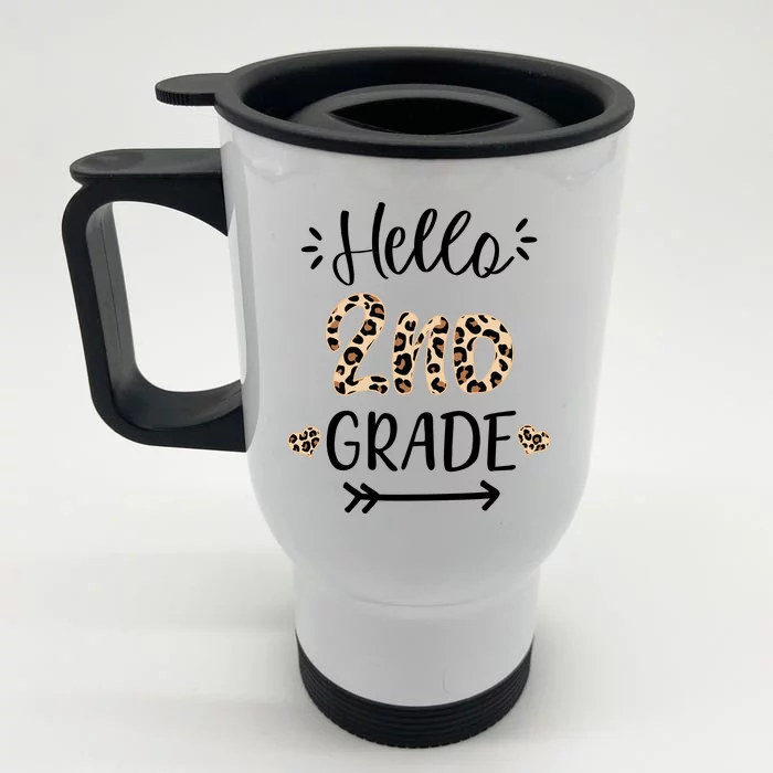 Hello 2nd Grade Cute Leopard Heart Front & Back Stainless Steel Travel Mug