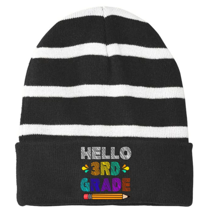 Hello 3rd Grade Striped Beanie with Solid Band