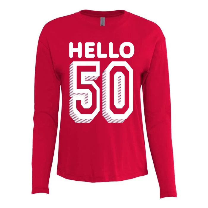 Hello 50 Funny 50th Birthday Womens Cotton Relaxed Long Sleeve T-Shirt