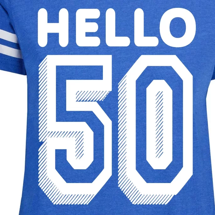 Hello 50 Funny 50th Birthday Enza Ladies Jersey Football T-Shirt