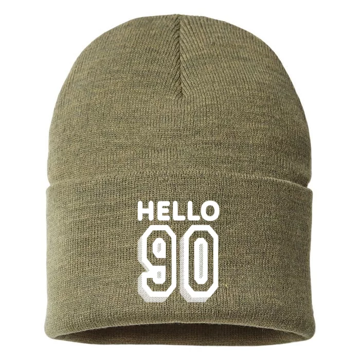 Hello 90 Funny 90th Birthday Sustainable Knit Beanie