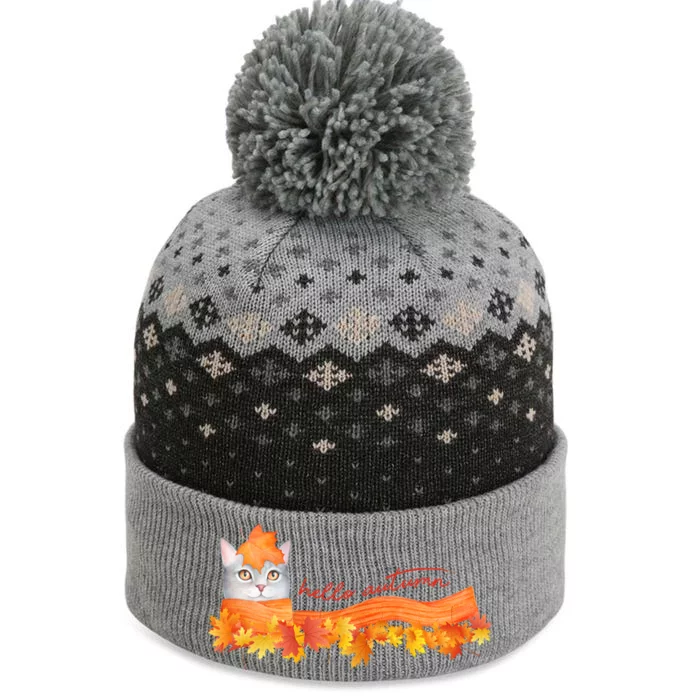 Hello Autumn Cute Cat The Baniff Cuffed Pom Beanie