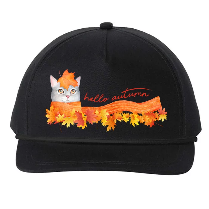 Hello Autumn Cute Cat Snapback Five-Panel Rope Hat