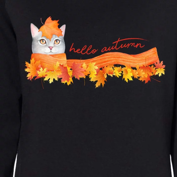 Hello Autumn Cute Cat Womens California Wash Sweatshirt