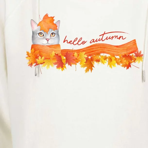 Hello Autumn Cute Cat Womens Funnel Neck Pullover Hood