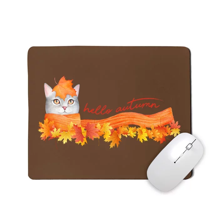 Hello Autumn Cute Cat Mousepad