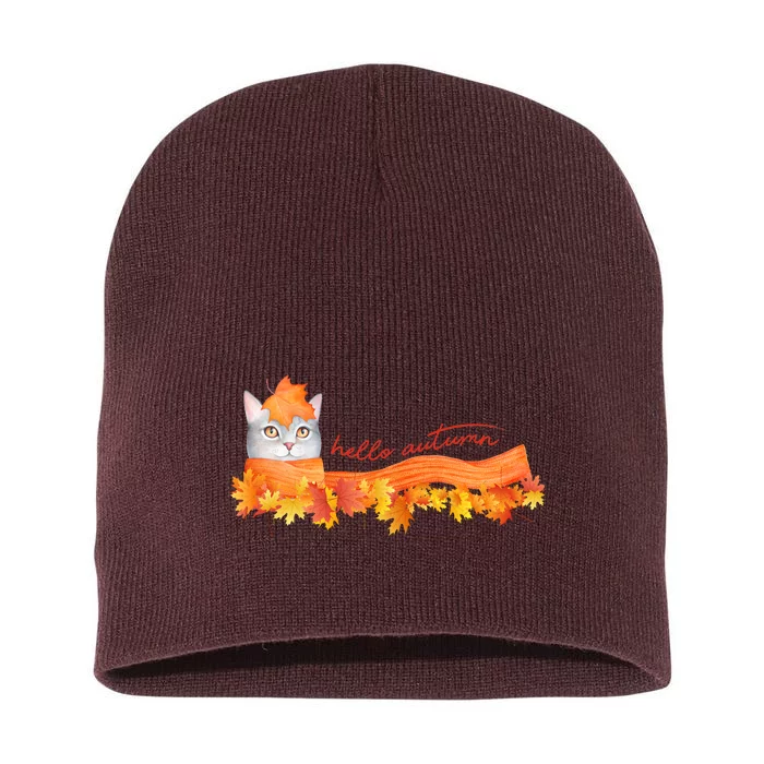 Hello Autumn Cute Cat Short Acrylic Beanie