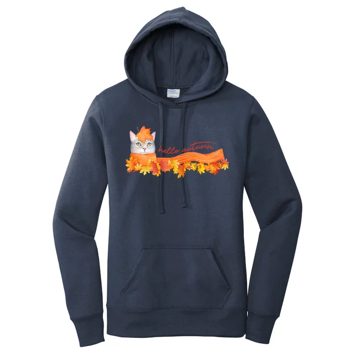 Hello Autumn Cute Cat Women's Pullover Hoodie