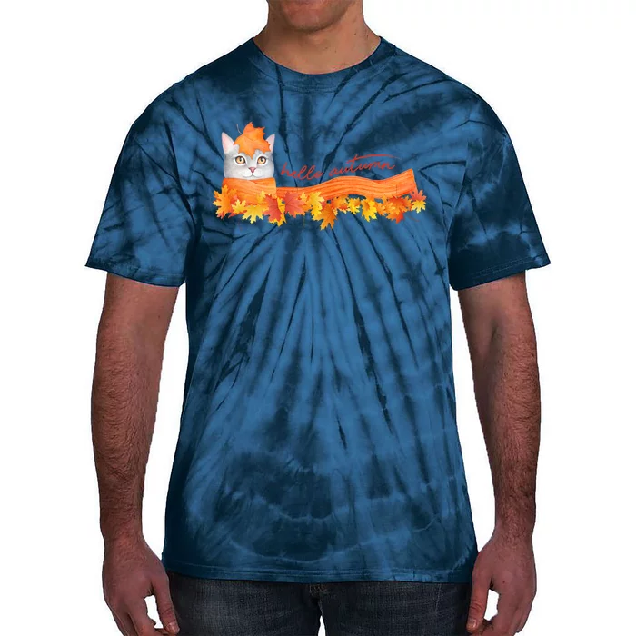 Hello Autumn Cute Cat Tie-Dye T-Shirt