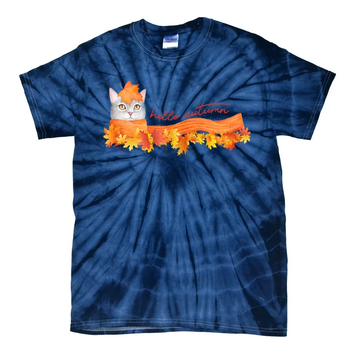 Hello Autumn Cute Cat Tie-Dye T-Shirt