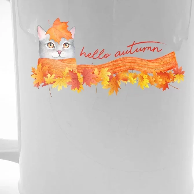 Hello Autumn Cute Cat Front & Back Beer Stein