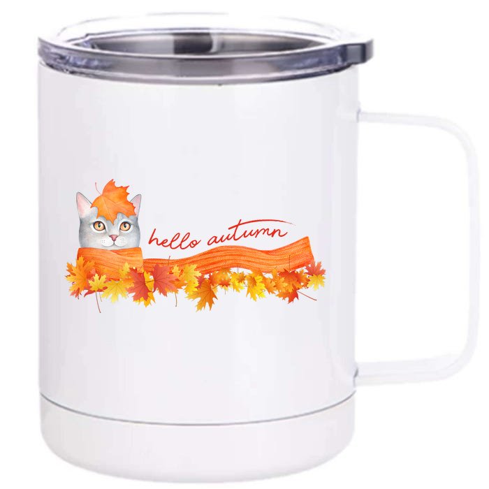 Hello Autumn Cute Cat Front & Back 12oz Stainless Steel Tumbler Cup