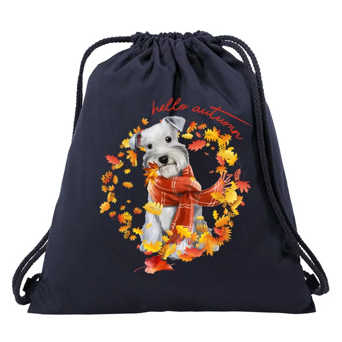 Hello Autumn Cute Dog Drawstring Bag