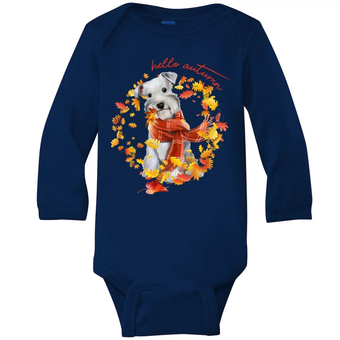 Hello Autumn Cute Dog Baby Long Sleeve Bodysuit