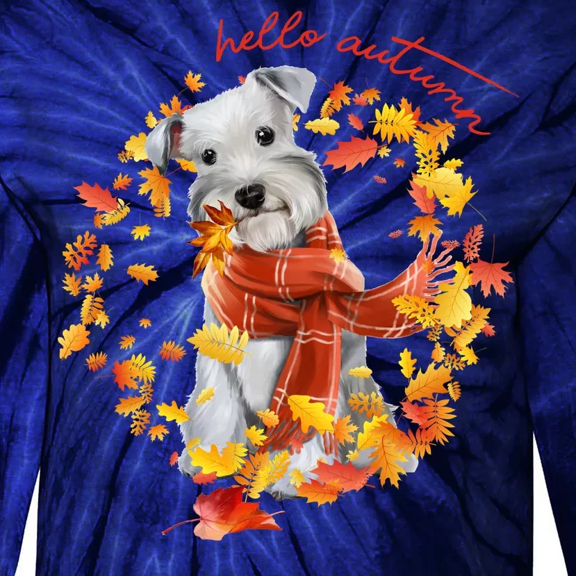 Hello Autumn Cute Dog Tie-Dye Long Sleeve Shirt