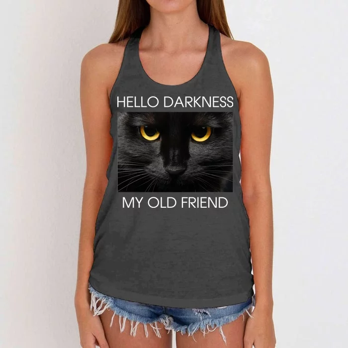 Hello Darkness My Old Friend Cat Women's Knotted Racerback Tank