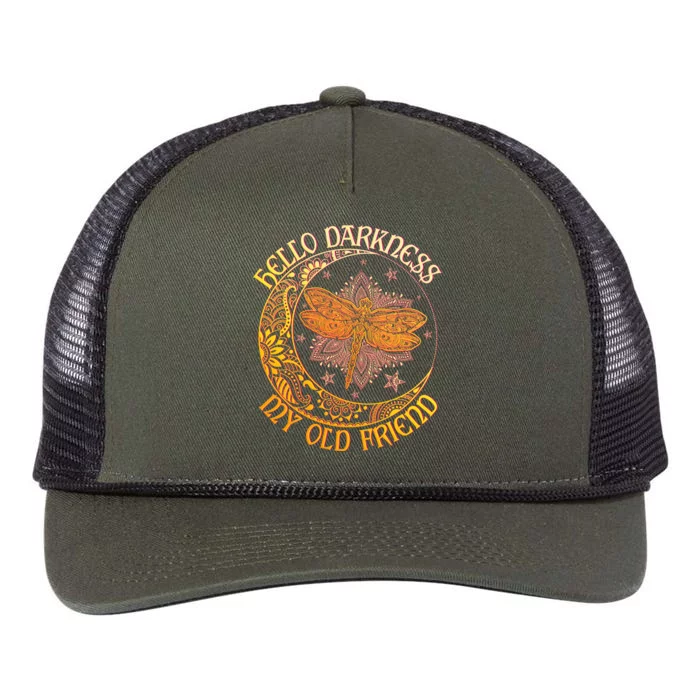 Hello Darkness My Old Friend Dragonfly Moon Retro Rope Trucker Hat Cap