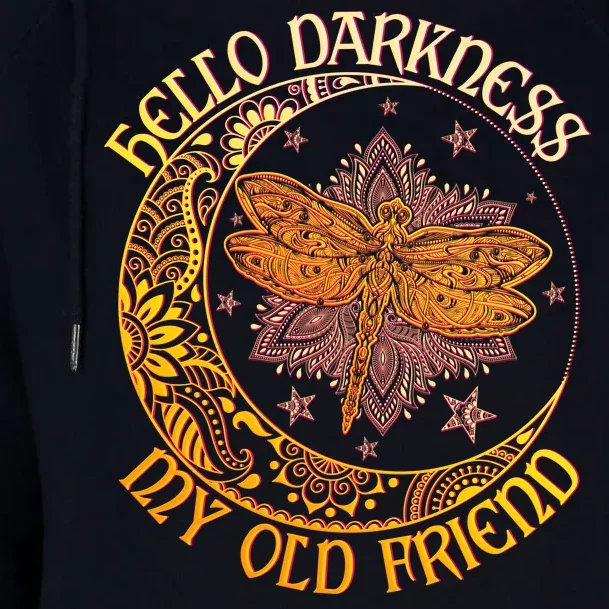 Hello Darkness My Old Friend Dragonfly Moon Womens Funnel Neck Pullover Hood