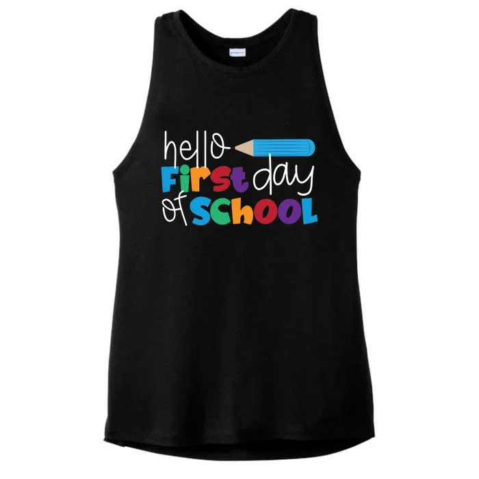 Hello First Day of School Cute Pencil Ladies Tri-Blend Wicking Tank