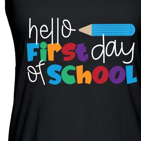 Hello First Day of School Cute Pencil Ladies Essential Flowy Tank