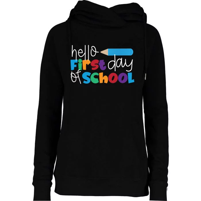 Hello First Day of School Cute Pencil Womens Funnel Neck Pullover Hood