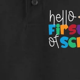 Hello First Day of School Cute Pencil Dry Zone Grid Performance Polo