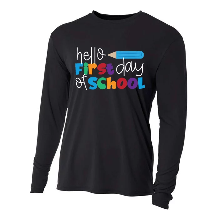 Hello First Day of School Cute Pencil Cooling Performance Long Sleeve Crew