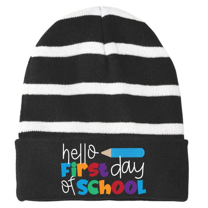 Hello First Day of School Cute Pencil Striped Beanie with Solid Band