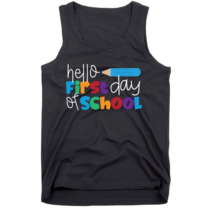 Hello First Day of School Cute Pencil Tank Top