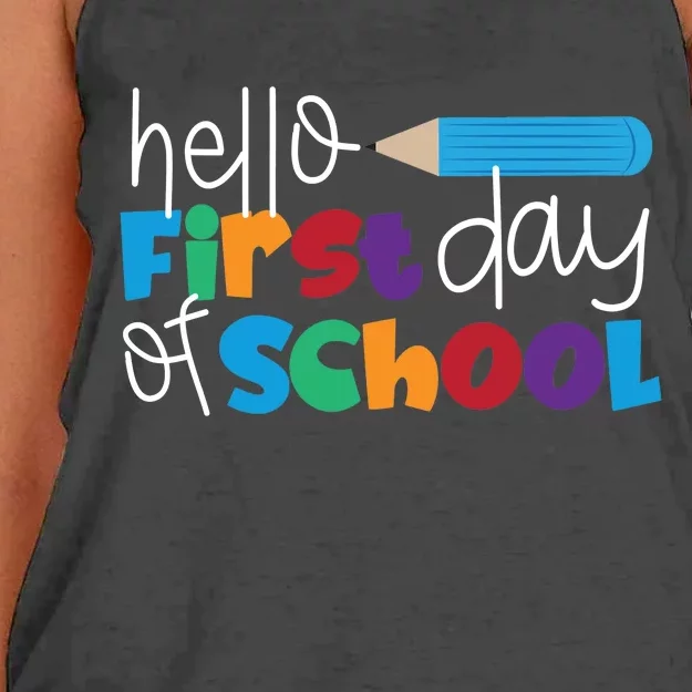 Hello First Day of School Cute Pencil Women's Knotted Racerback Tank