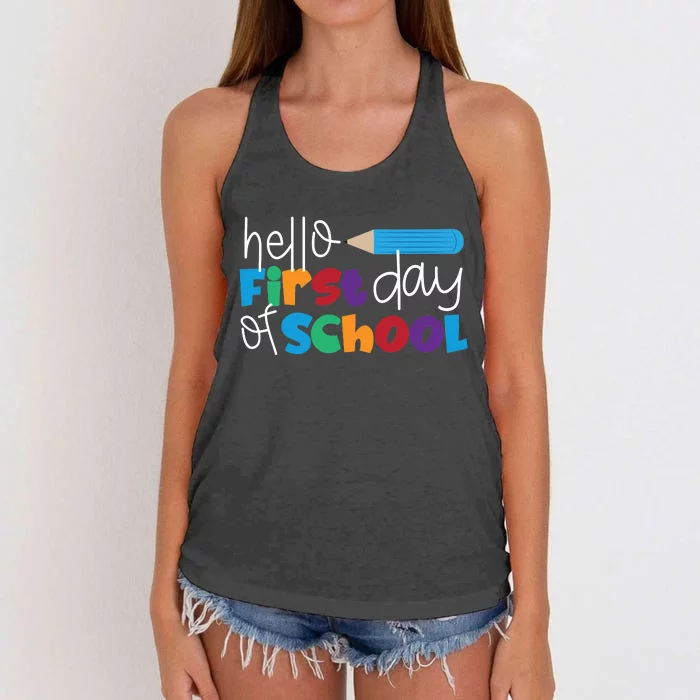 Hello First Day of School Cute Pencil Women's Knotted Racerback Tank