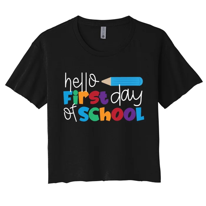 Hello First Day of School Cute Pencil Women's Crop Top Tee