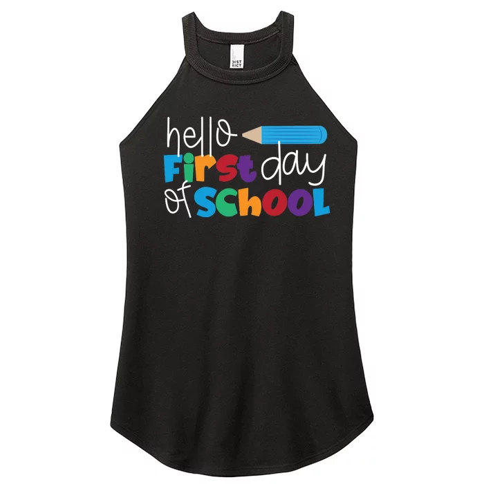 Hello First Day of School Cute Pencil Women’s Perfect Tri Rocker Tank