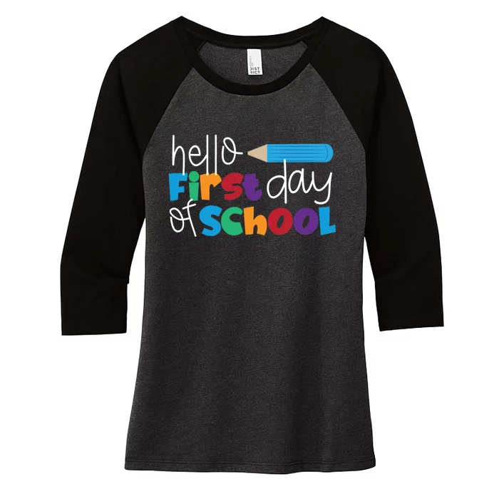 Hello First Day of School Cute Pencil Women's Tri-Blend 3/4-Sleeve Raglan Shirt