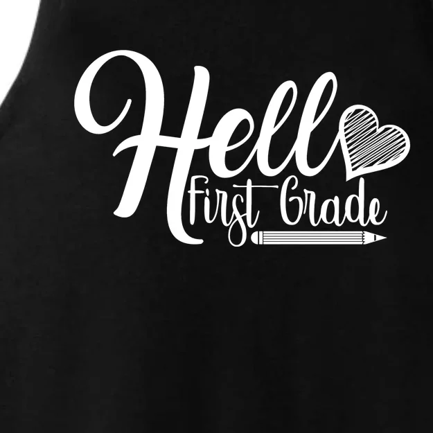 Hello First Grade Pencil Heart Ladies Tri-Blend Wicking Tank