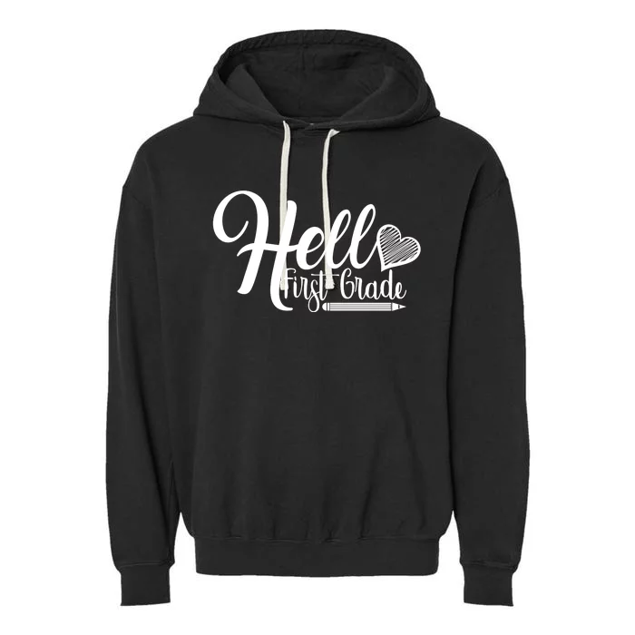 Hello First Grade Pencil Heart Garment-Dyed Fleece Hoodie